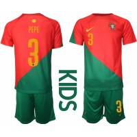 Portugal Pepe #3 Hjemmebanesæt Børn VM 2022 Kortærmet (+ Korte bukser)